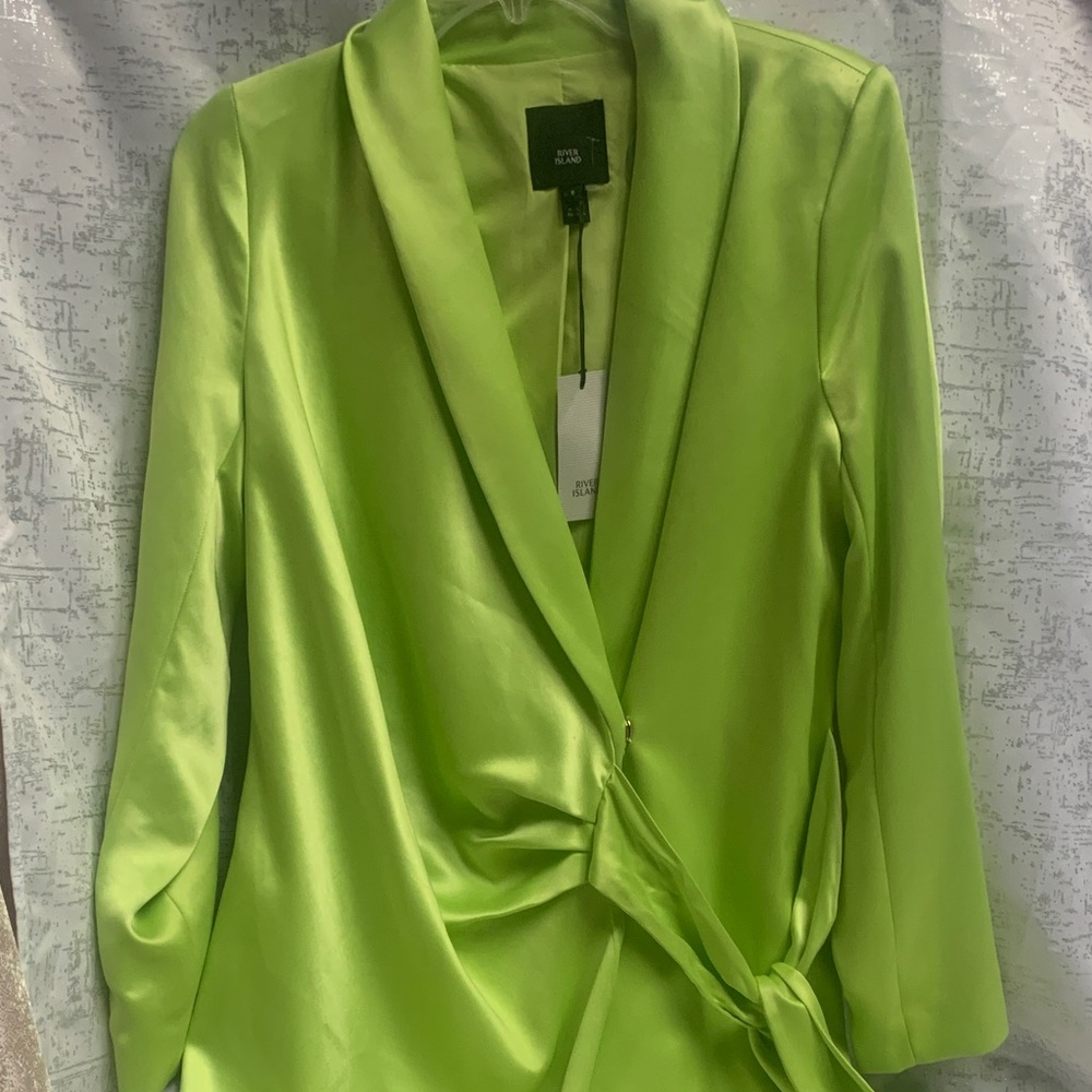 River Island Lime Green Satin Wrap Blazer